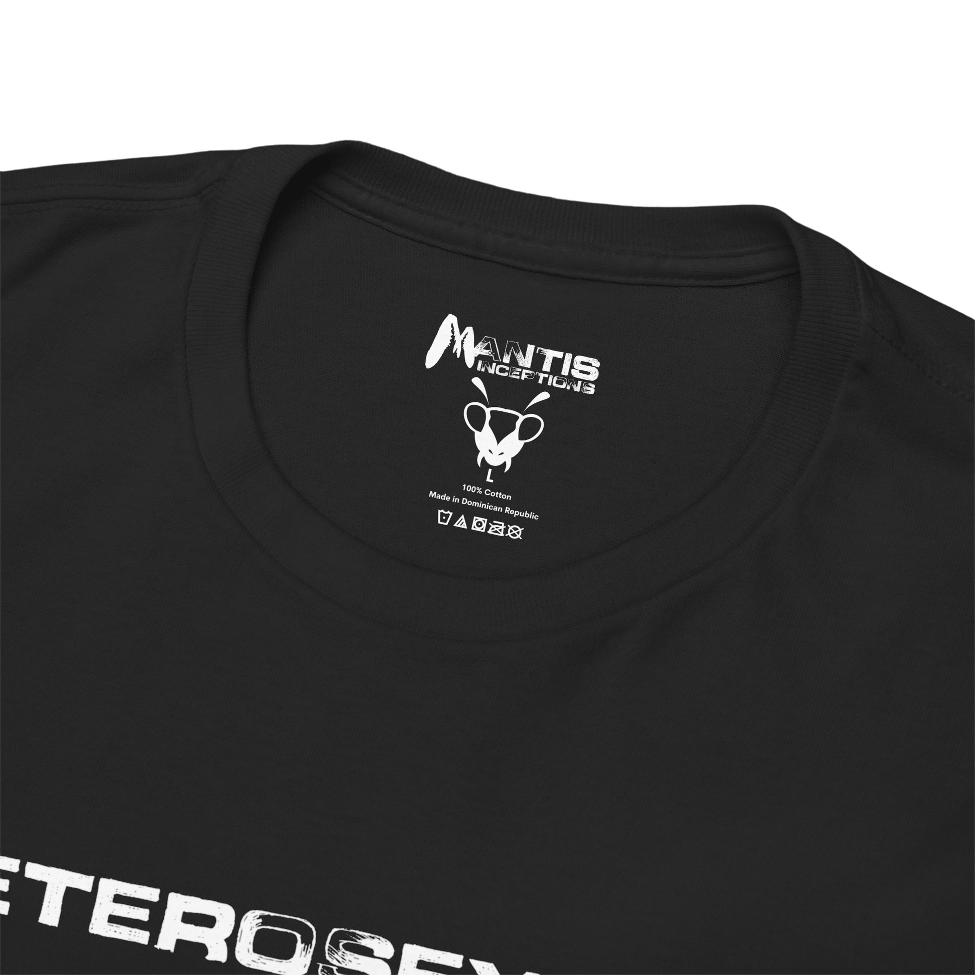 Black variant shirt with HETEROSEXUAL print, provocative NSFA straight pride