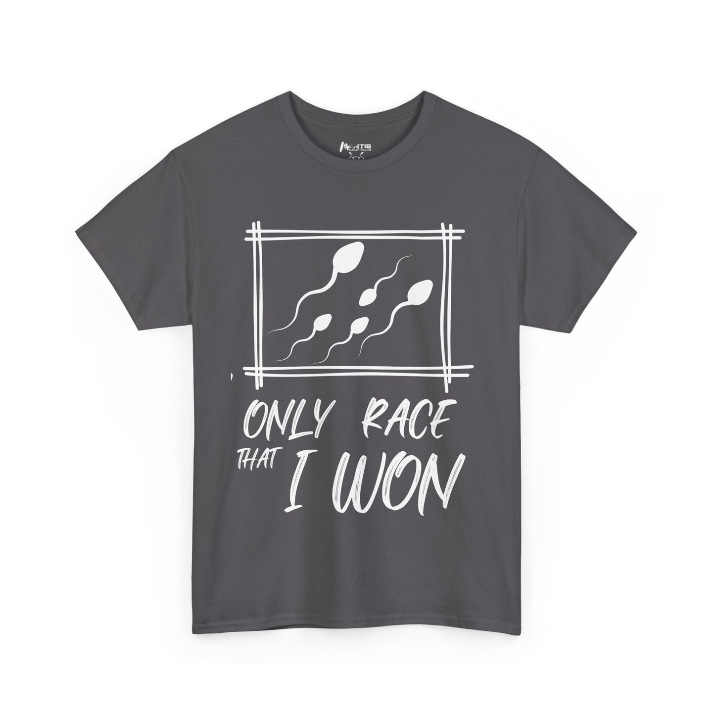 charcoal shirt celebrating sperm speed with irreverent punch