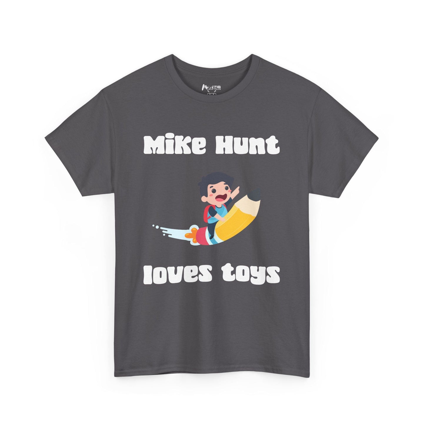 Charcoal shirt with innocent words twisted into depraved subtext