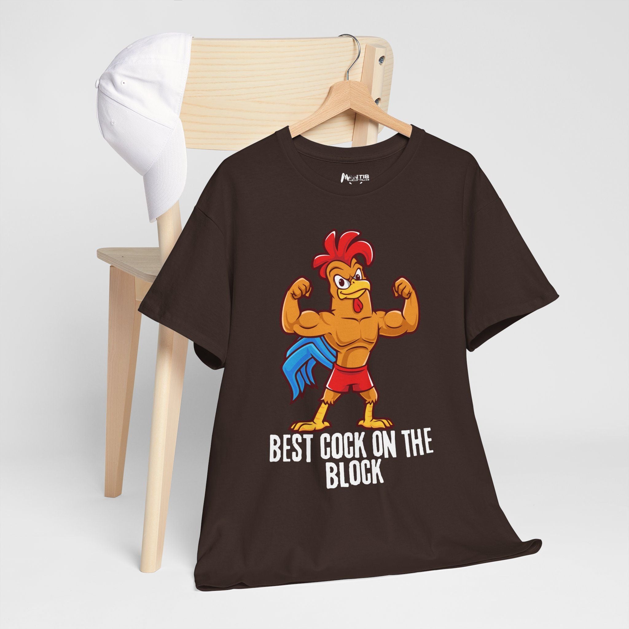 Dark chocolate tee with cheeky farmyard humor