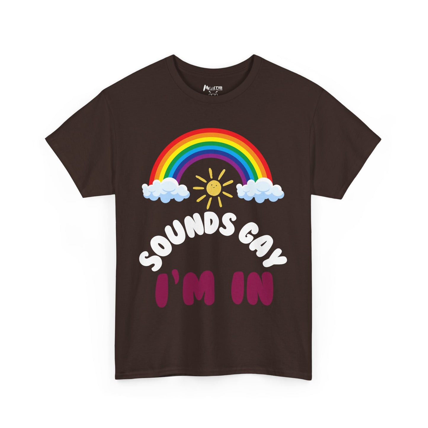 dark chocolate tee reading 'Sounds Gay. I'm in' for edgy humor and self-expression