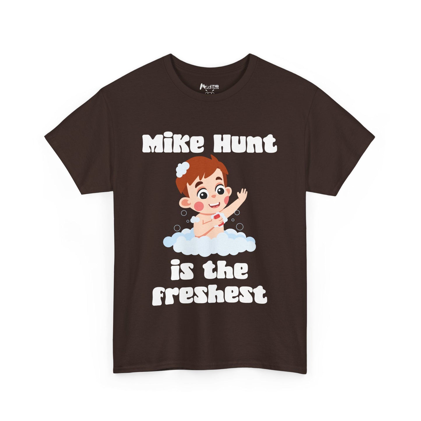 Dark chocolate tee blending soapy visuals with smutty subtext