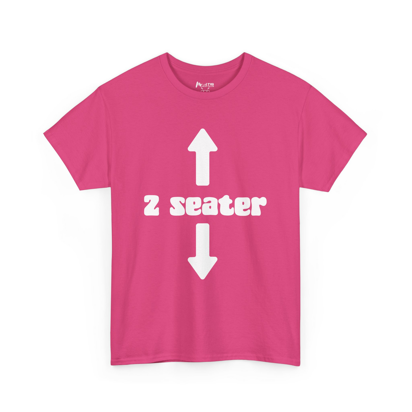 heliconia tee saying 2 seater with arrows sex joke loud and proud