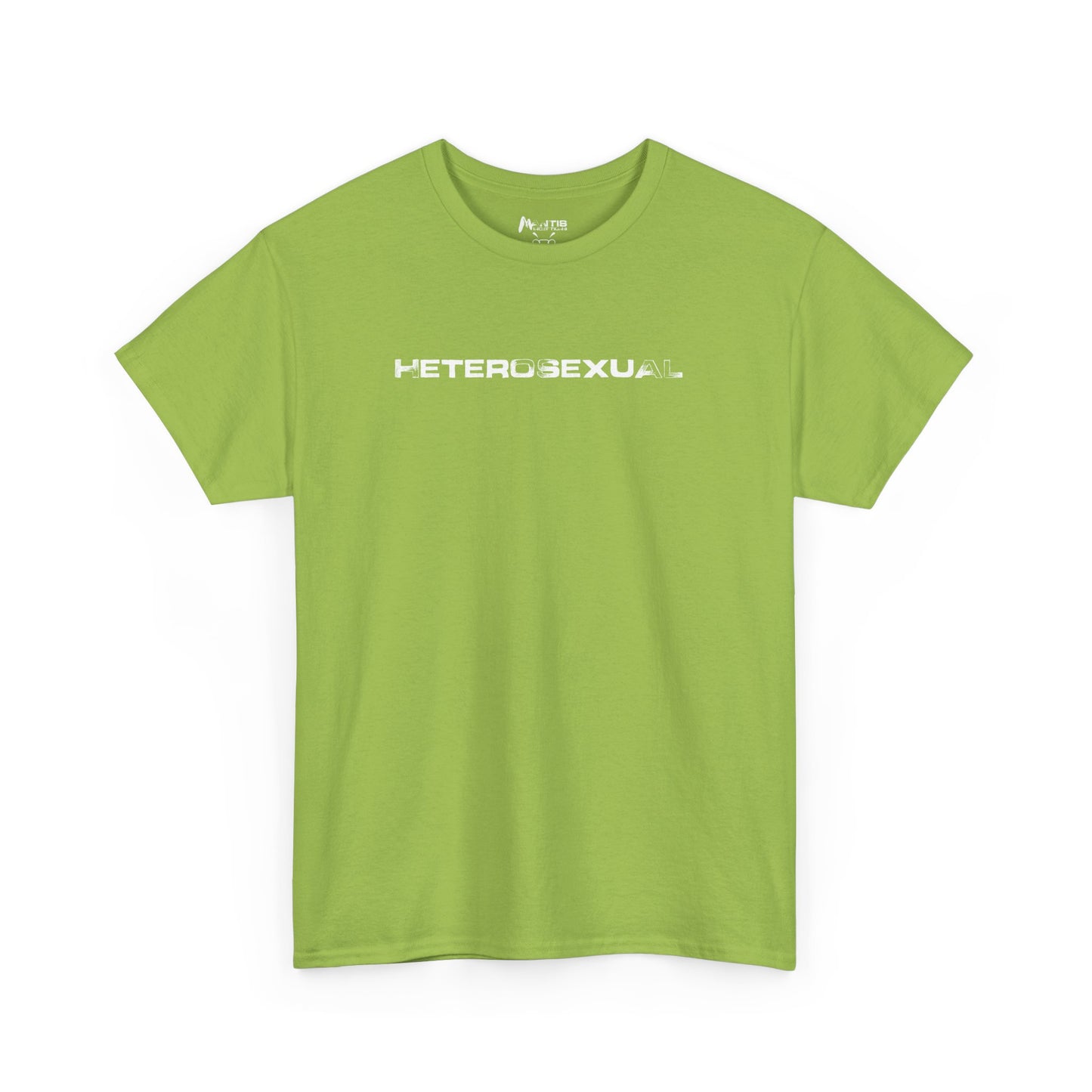 Kiwi green shirt featuring unapologetic HETEROSEXUAL slogan, inappropriate NSFA tee