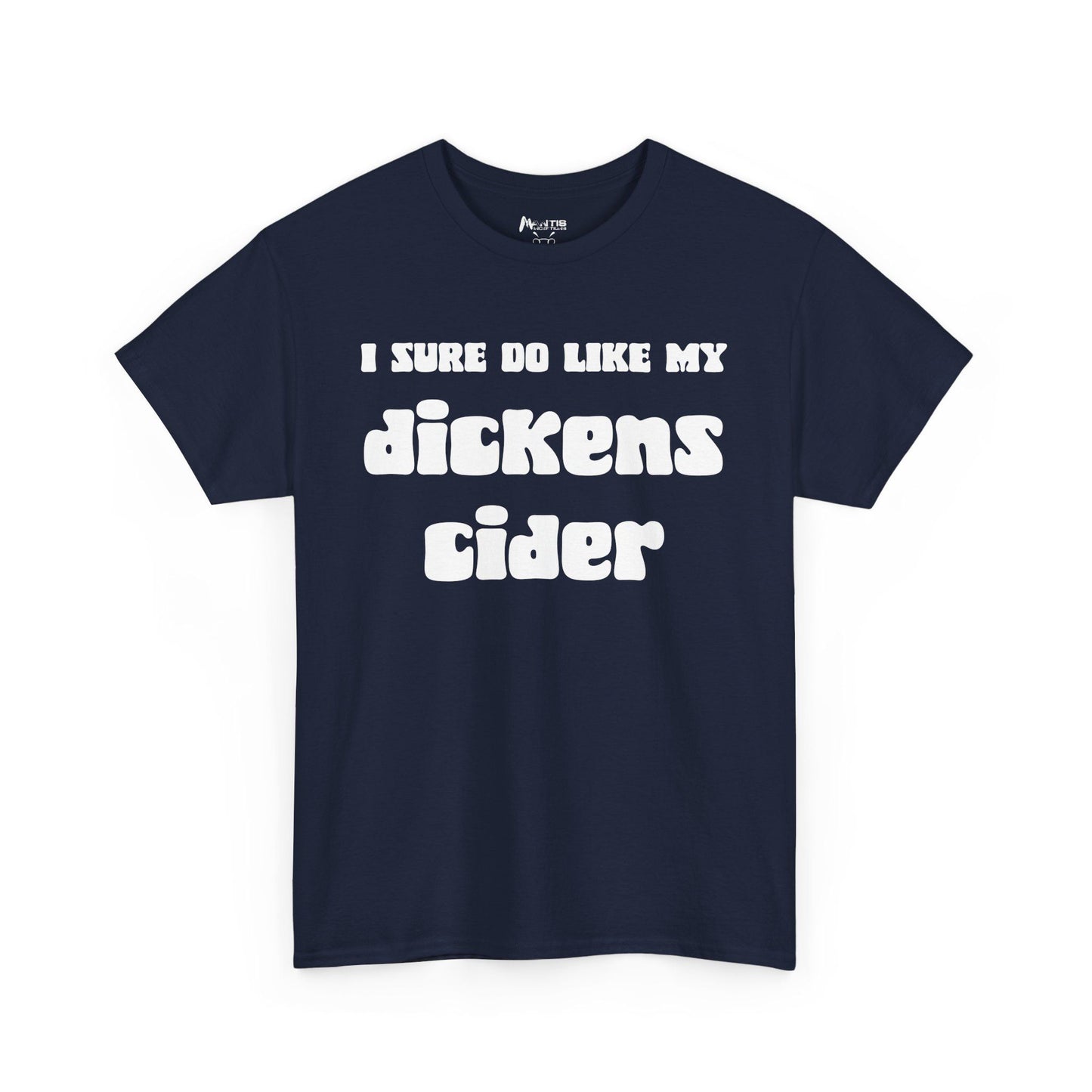 Navy shirt laced with polite phrasing and pure filth