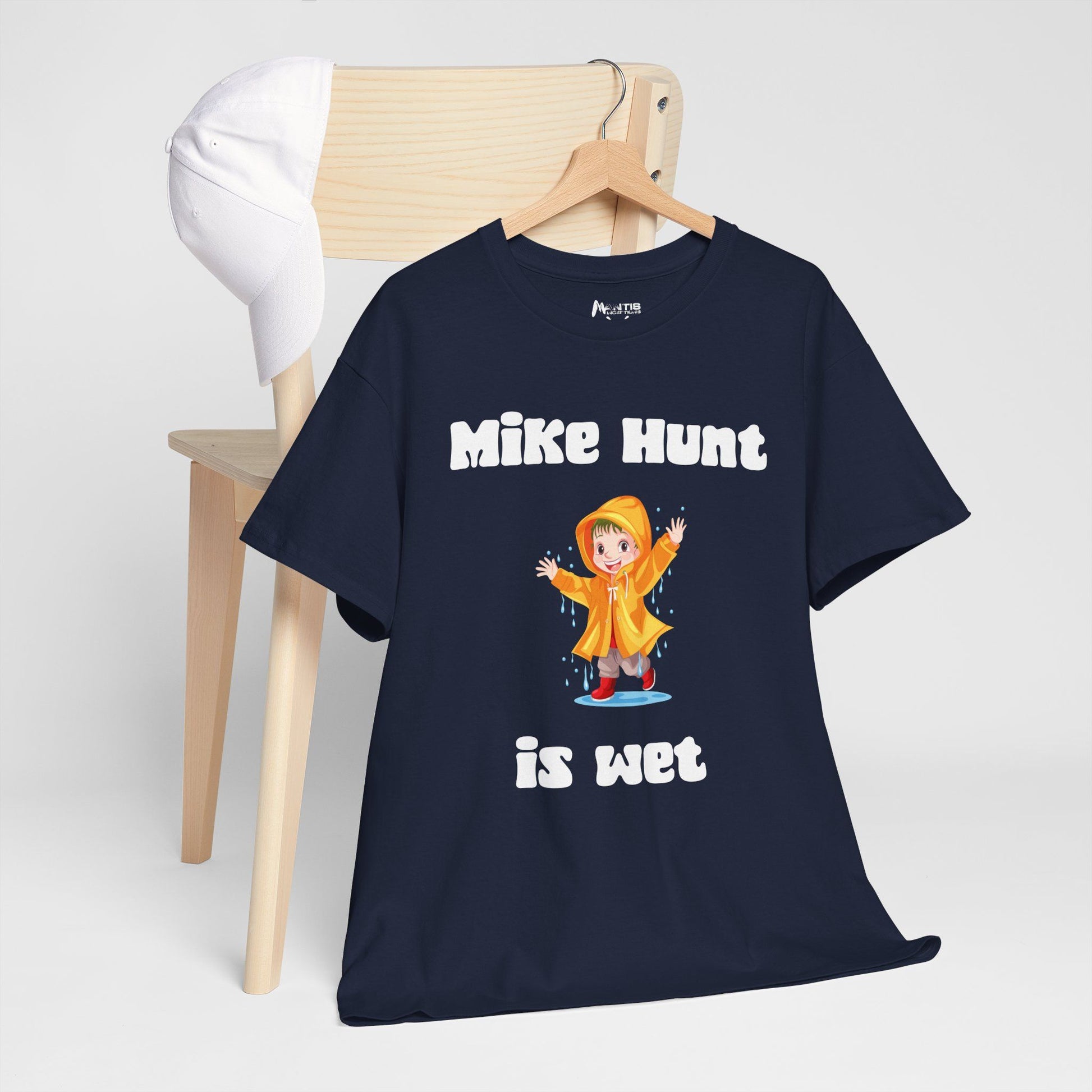 Navy shirt where poor Mike Hunt ends up soaked and suspicious