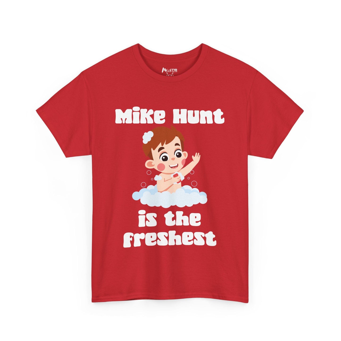 Red shirt masking dirtiness in bubbles and branding