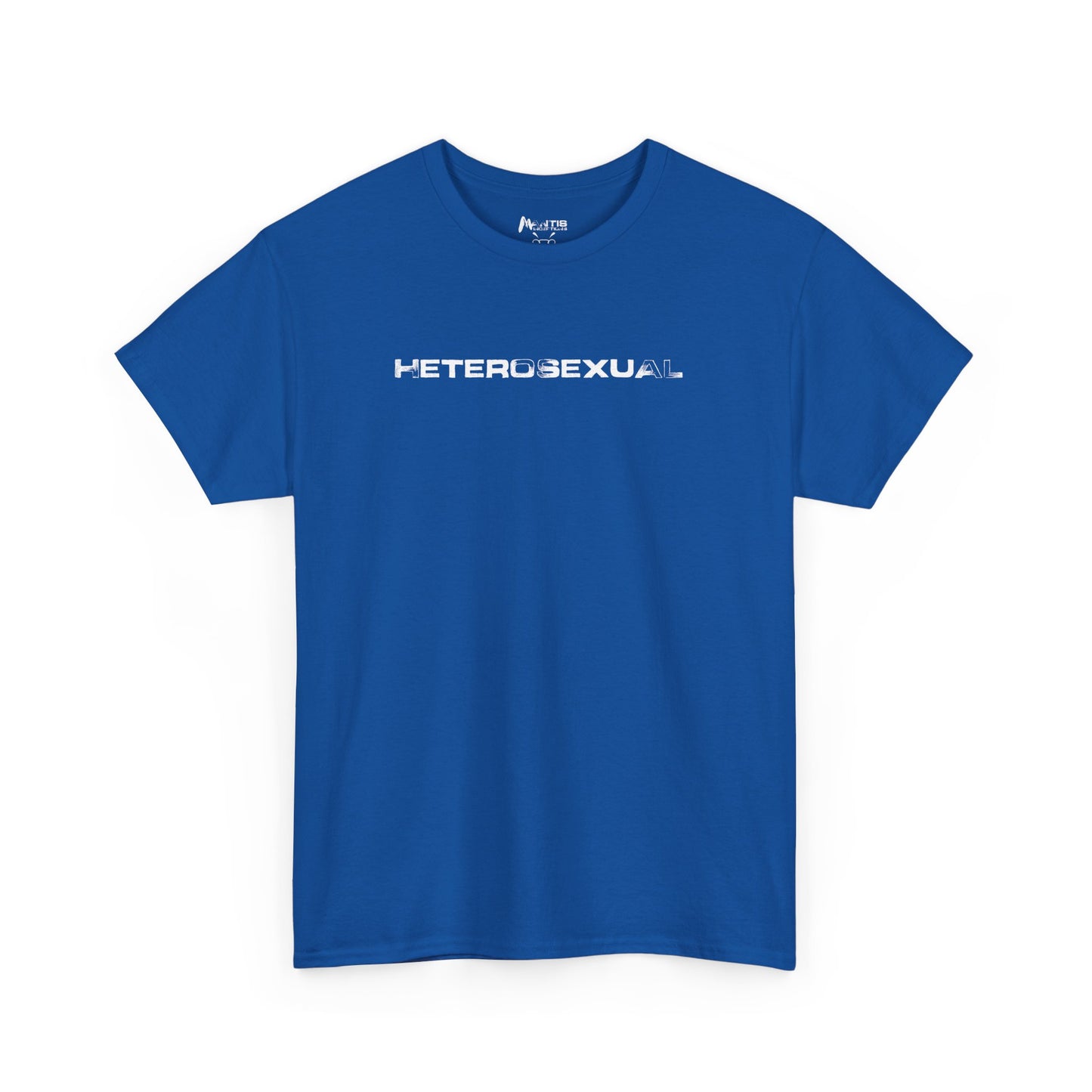 Royal blue shirt featuring unapologetic HETEROSEXUAL design, bold adult humor